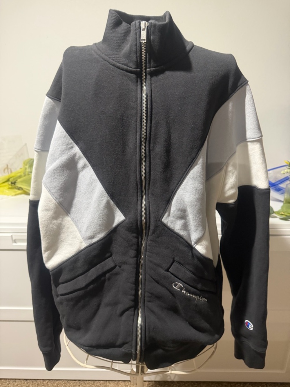 Champion Black and White Panel Zip-Up Jacket